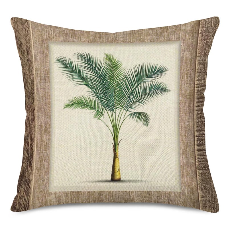Fukeen Set of 4 Tropical Paradise Plant Throw Pillow Case Coconut Palm Tree Decorative Burlap Cushion Covers Exotic Beach Style Home Office Decorations Cotton Linen Square 18"x18" Pillow Protectors - Image 3